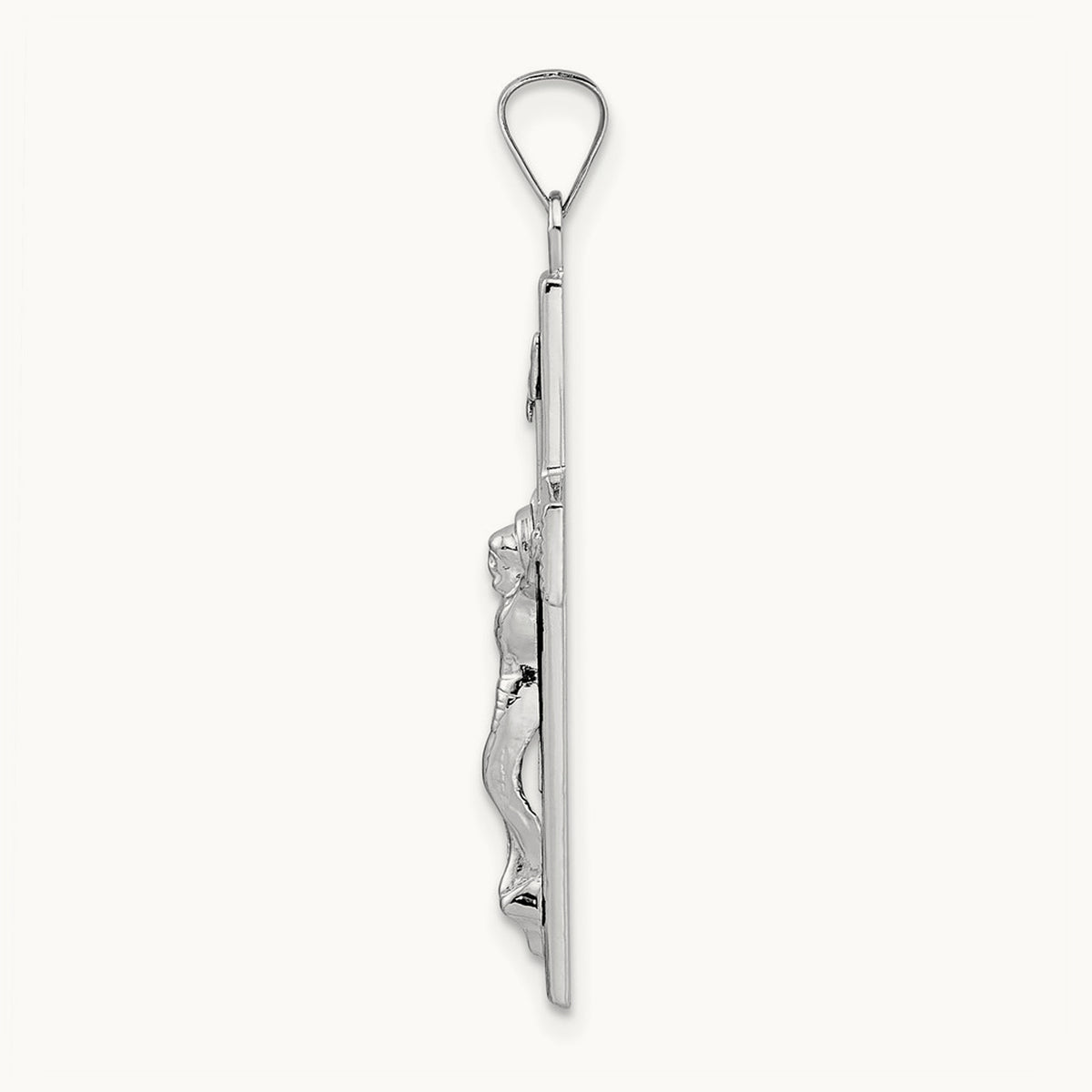 Polished Solid INRI Striped Crucifix Pendant — 34.6mm