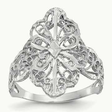 Diamond Cut Filigree Ring, 14K White Gold