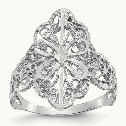 Diamond Cut Filigree Ring, 14K White Gold