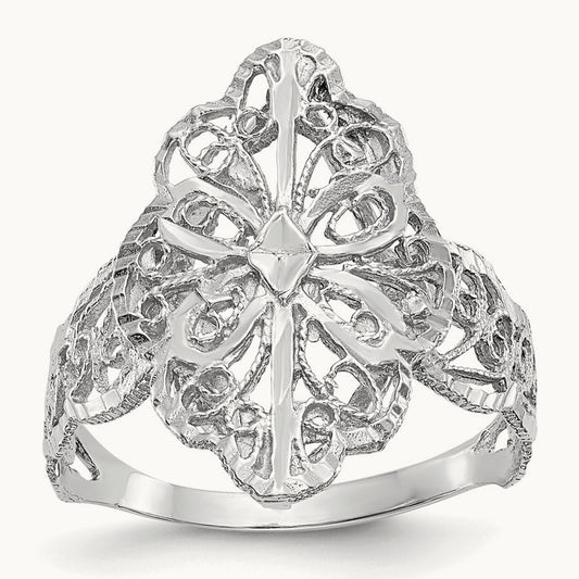 Diamond Cut Filigree Ring, 14K White Gold