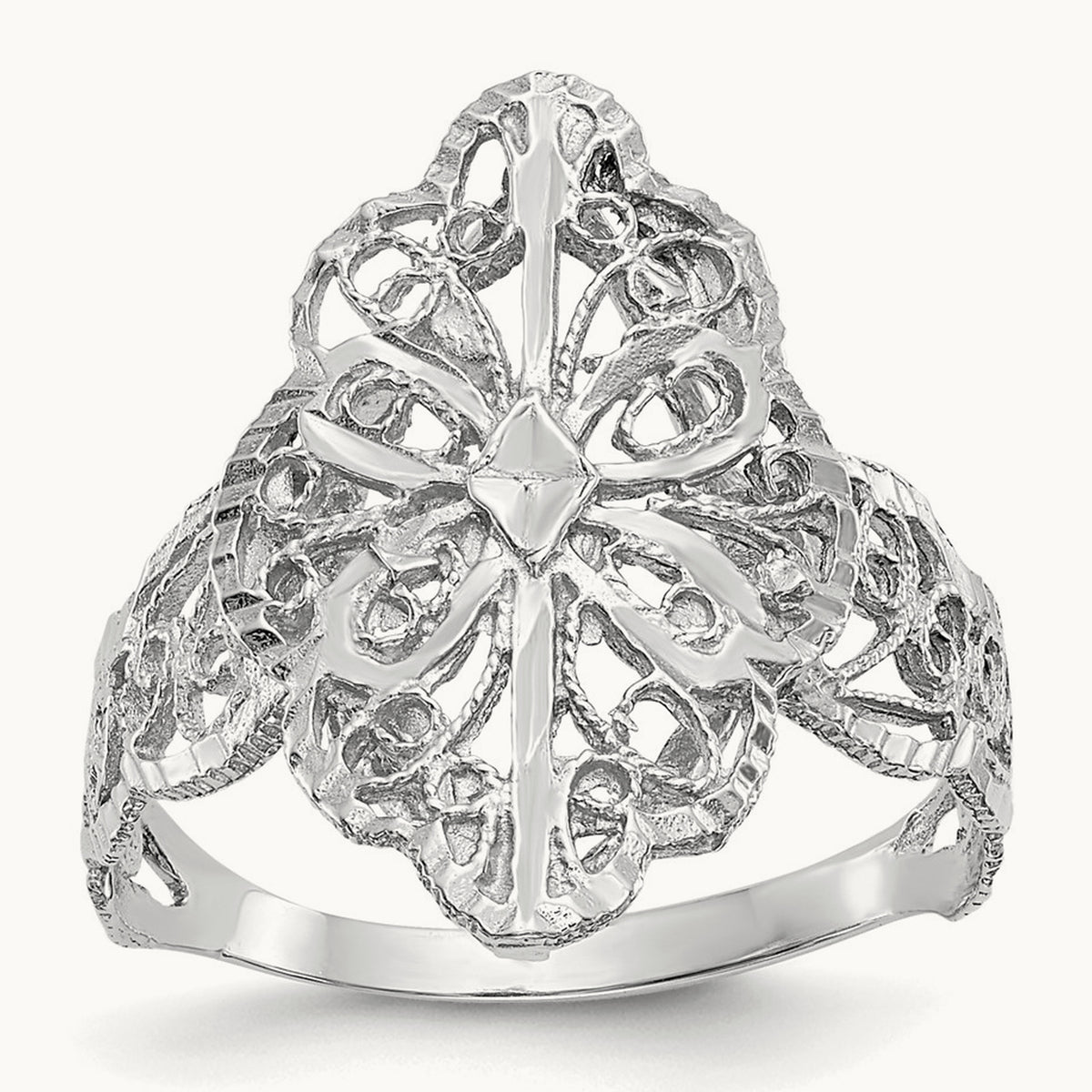 Diamond Cut Filigree Ring, 14K White Gold