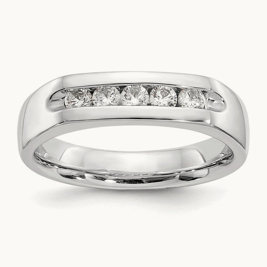 5-Stone Diamond Channel Band, 14K White Gold