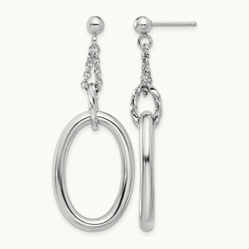 Rh-plated Oval Post Dangle Earrings, Sterling Silver — Leslie's