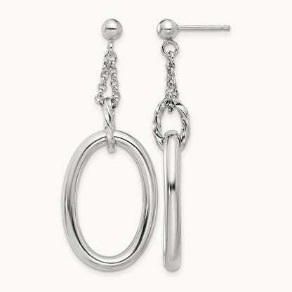 Rh-plated Oval Post Dangle Earrings, Sterling Silver — Leslie's
