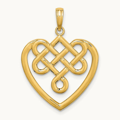 Large Celtic Knot Heart Charm, 14K