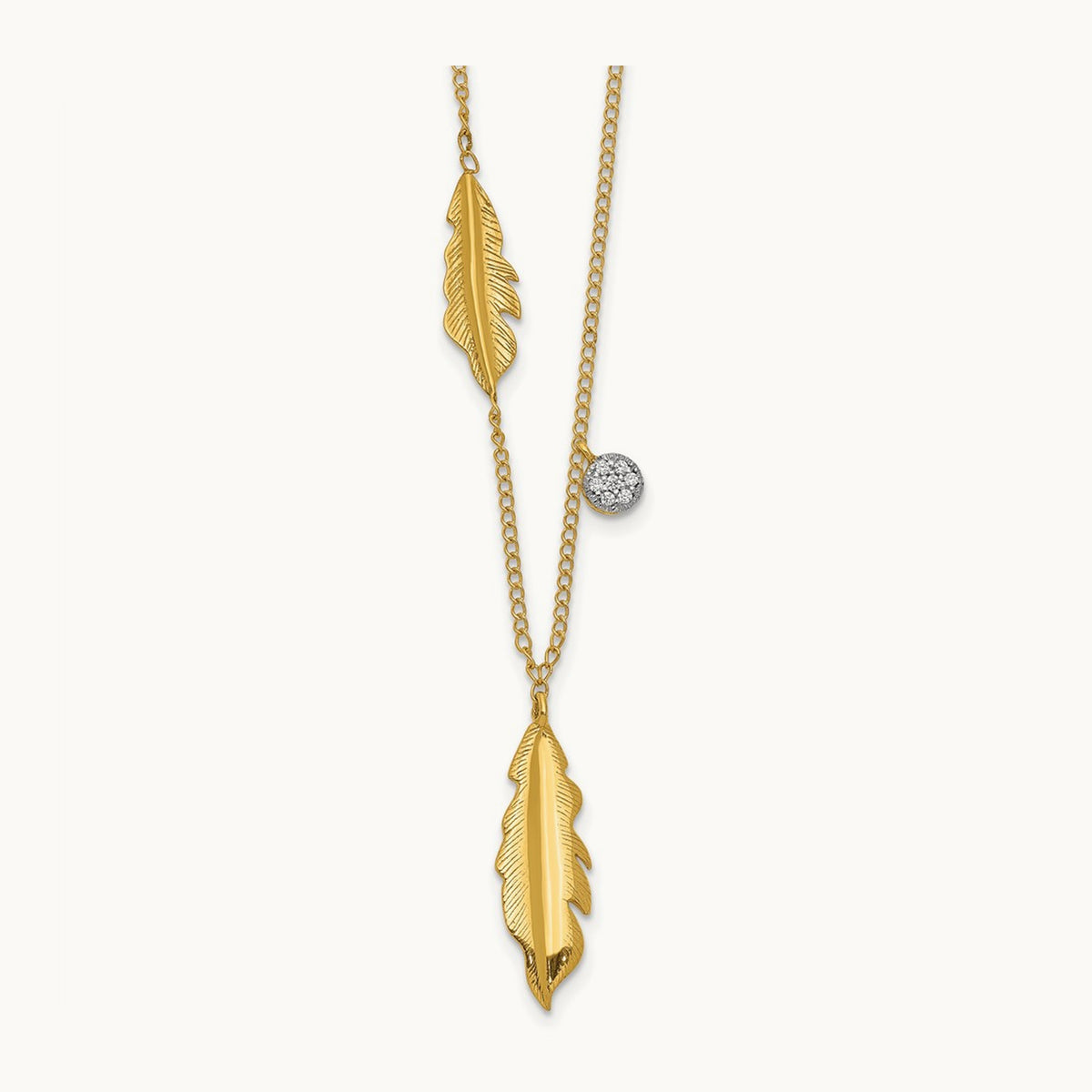 Diamond and Feathers 18 inch Necklace, 14K