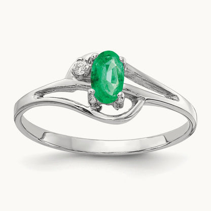 5x3mm Oval Emerald AA Diamond ring, 14K White Gold