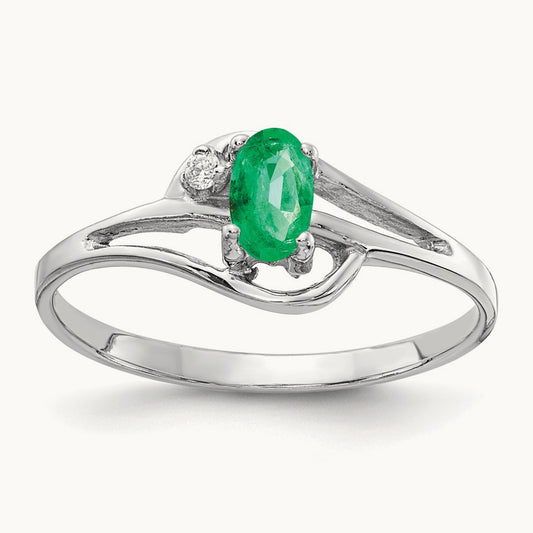 5x3mm Oval Emerald AA Diamond ring, 14K White Gold