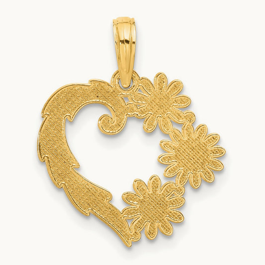 Polished Floral Heart Pendant, 14K