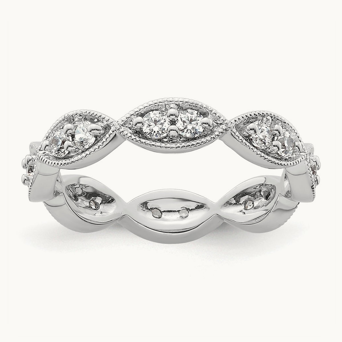 Polished Vintage Pave Diamond Eternity Band, 14K Gold — 14K White Gold