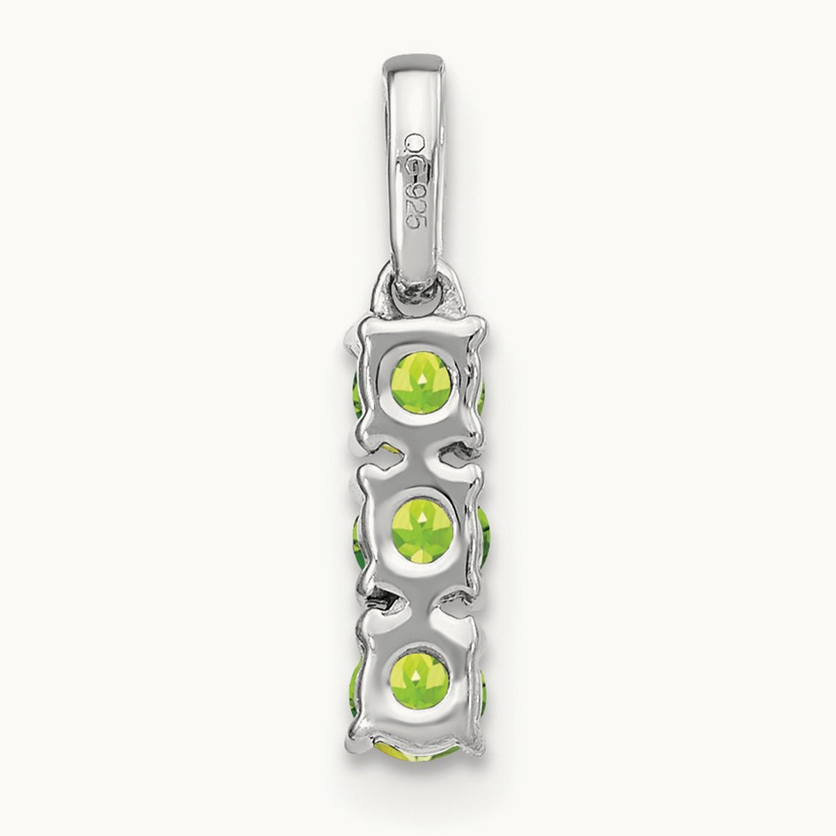 3-stone Peridot and Diamond Pendant, 14K White Gold