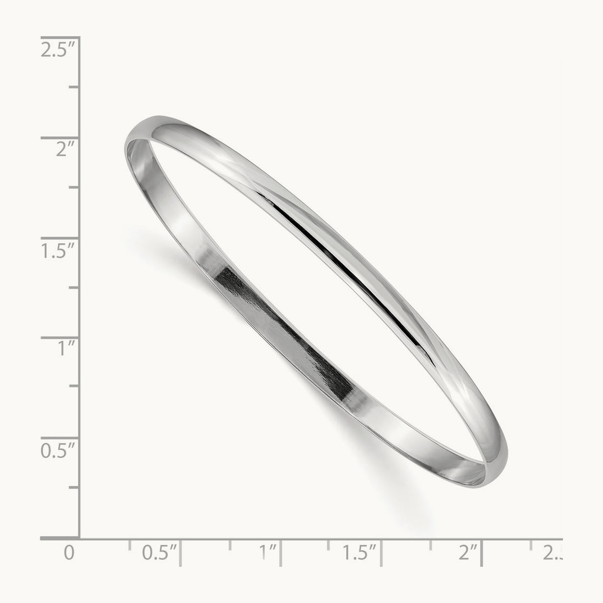 Solid Polished Half-Round Slip-On Bangle — 14K White Gold, 4mm