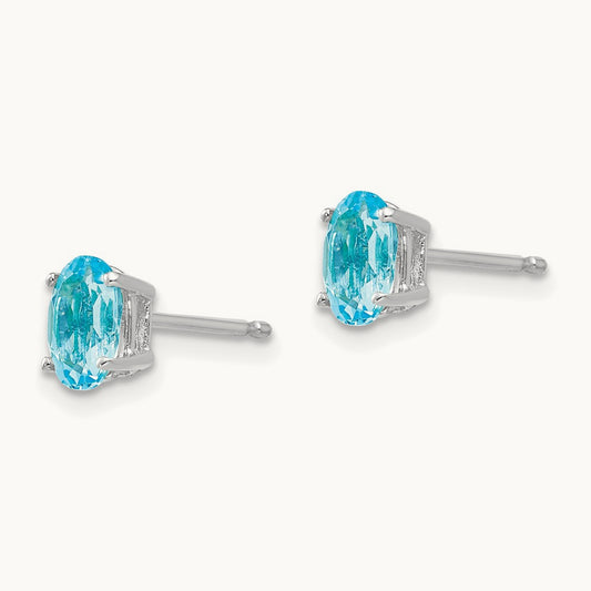 6x4mm Oval Blue Topaz Earrings, 14K White Gold