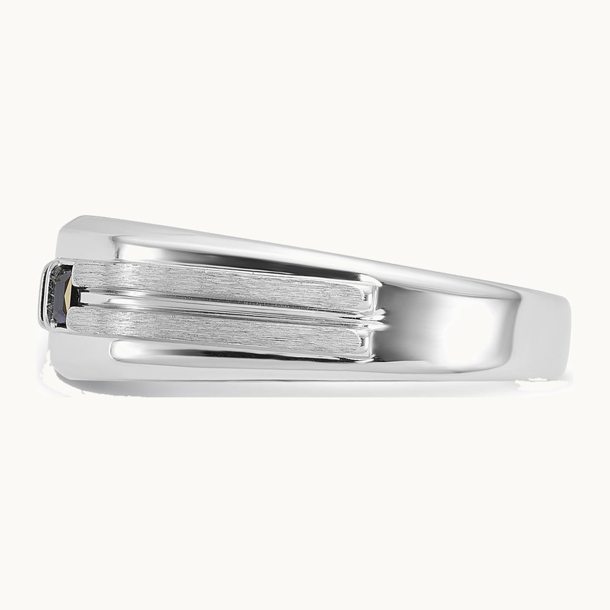 IBGoodman 14K White Gold Men's Polished Satin and Grooved Square 1/6 Carat AA Quality Diamond and Lab Created Sapphire 3-Stone Ring