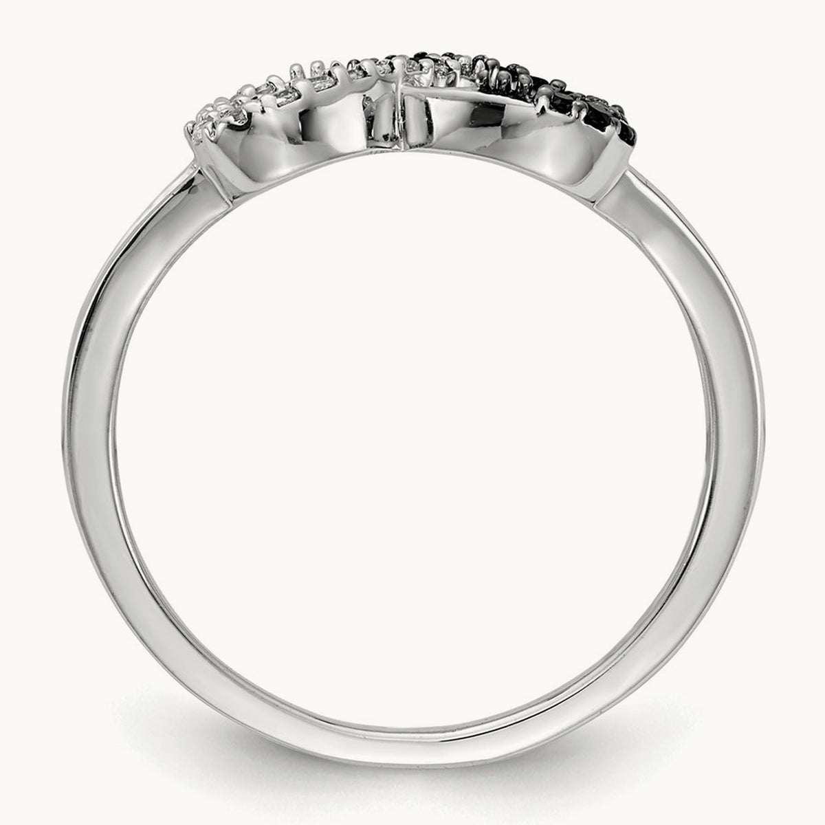 Black and White Diamond Infinity Heart Ring, 14K White Gold