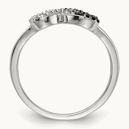 Black and White Diamond Infinity Heart Ring, 14K White Gold