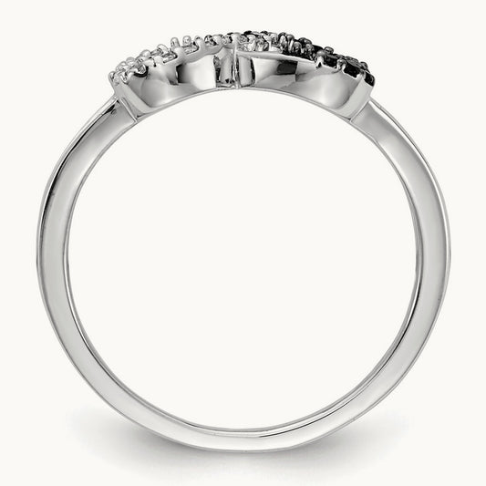 Black and White Diamond Infinity Heart Ring, 14K White Gold