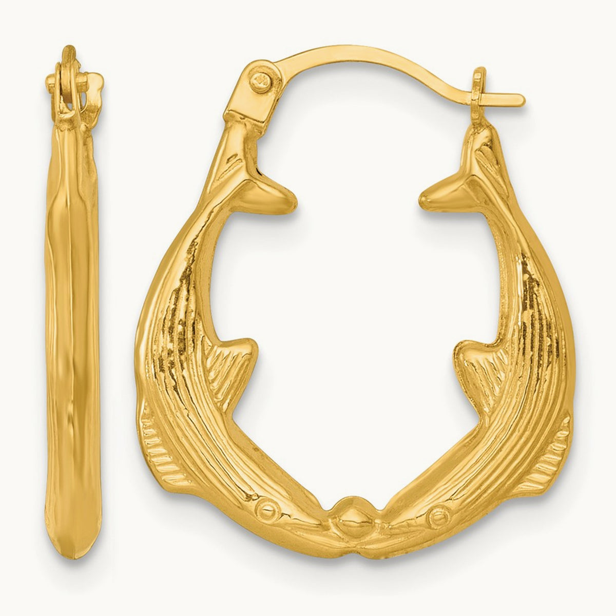 Polished Whale Hoop Earrings, 14K