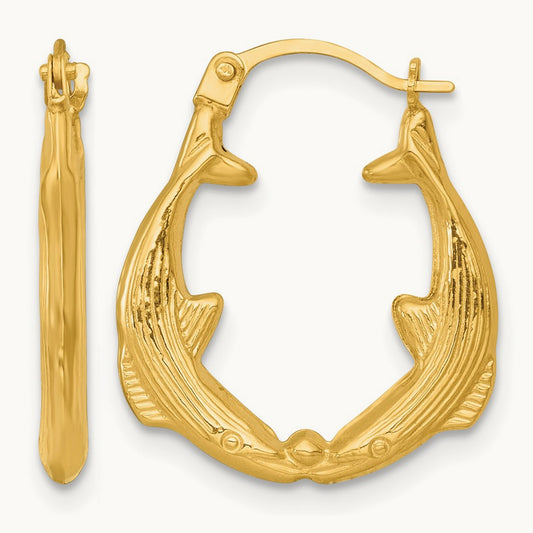 Polished Whale Hoop Earrings, 14K