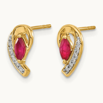 Diamond and Ruby Earrings — 14K Yellow Gold