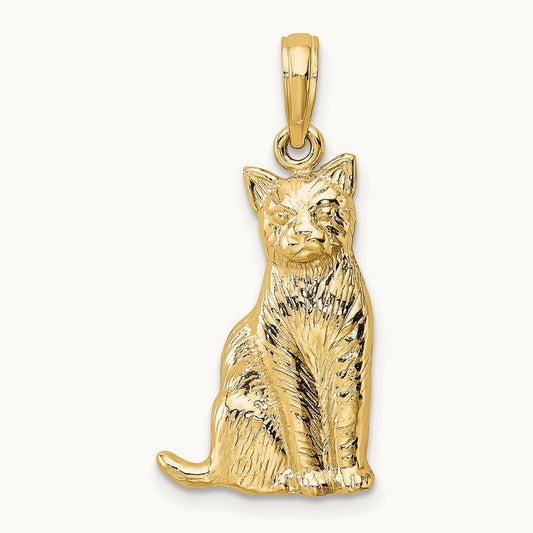 Textured Sitting Cat Charm, 14K