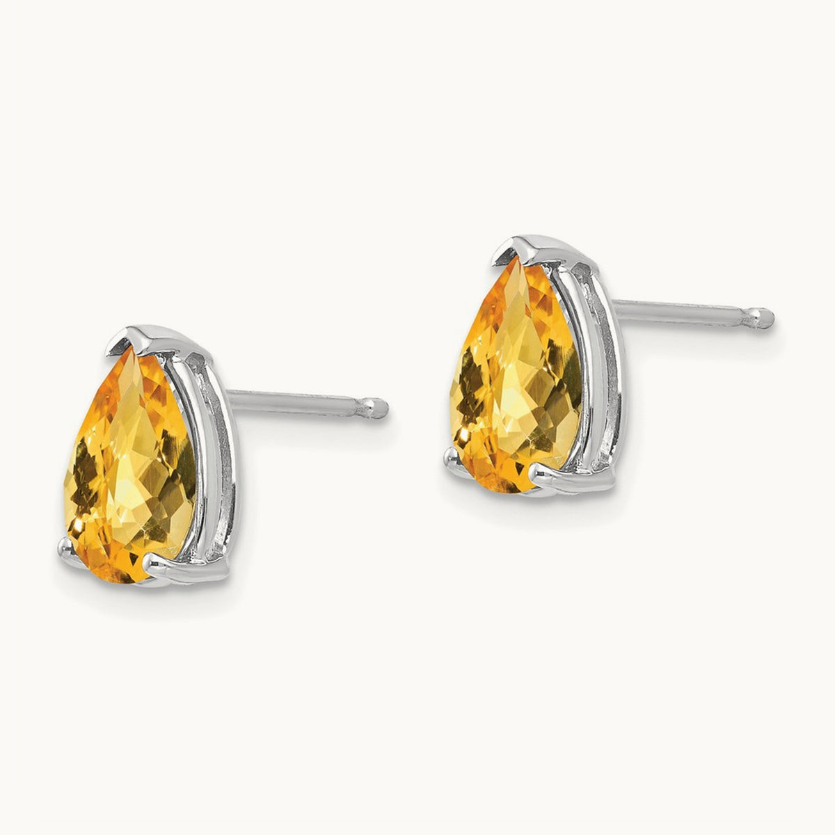 9x6mm Pear Citrine Checker Earrings, 14K White Gold