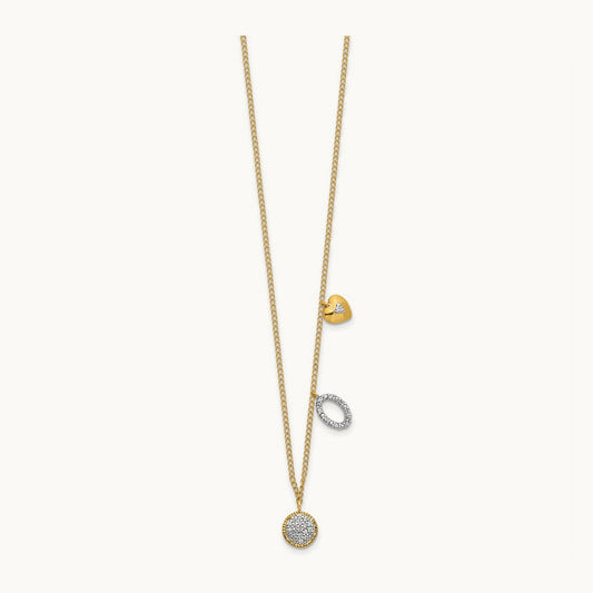 Diamond Two Circle and Heart 18 inch Necklace, 14K