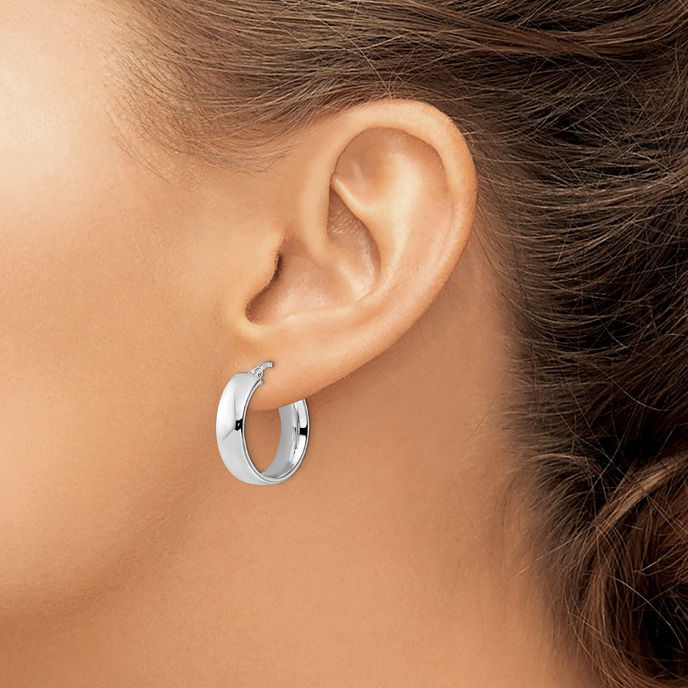 Rhod-plated Polished Hoop Earrings — 21mm