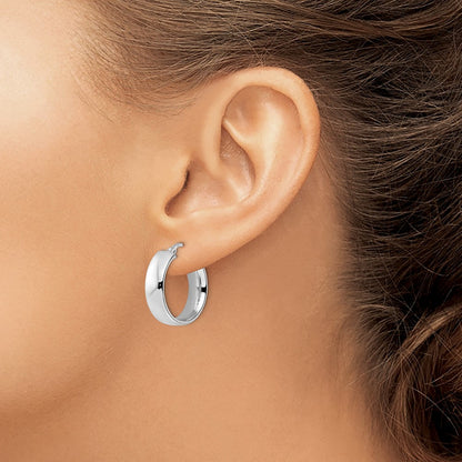Rhod-plated Polished Hoop Earrings — 21mm