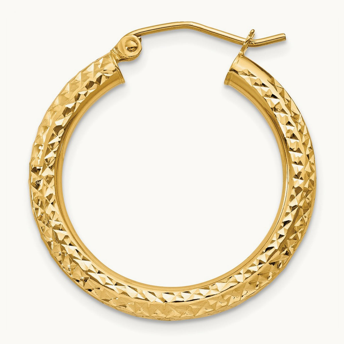 Single 14k Diamond-cut Round Hoop Earring, 3mm