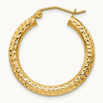 Single 14k Diamond-cut Round Hoop Earring, 3mm