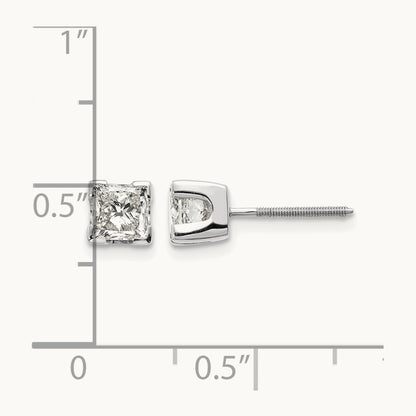 1ct AA Quality Complete Princess Cut Diamond Earrings, 14K White Gold