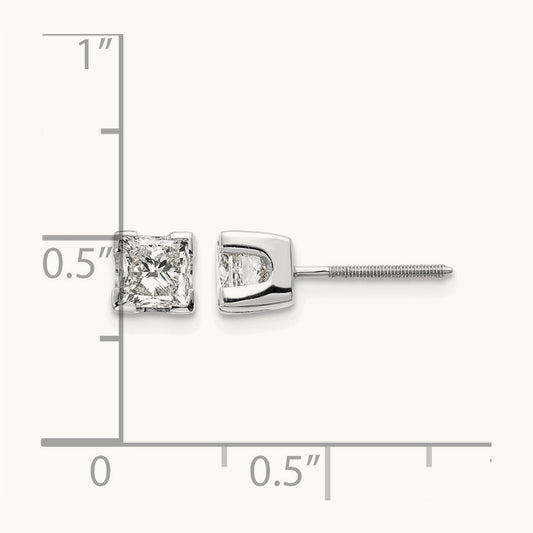 1ct AA Quality Complete Princess Cut Diamond Earrings, 14K White Gold