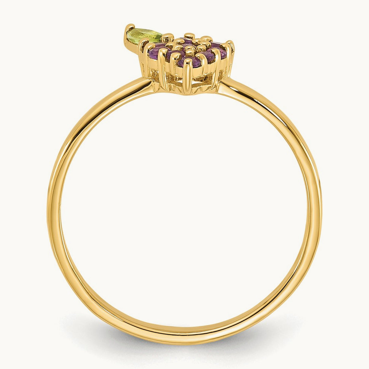 Amethyst and Peridot Grape Ring, 14K Gold