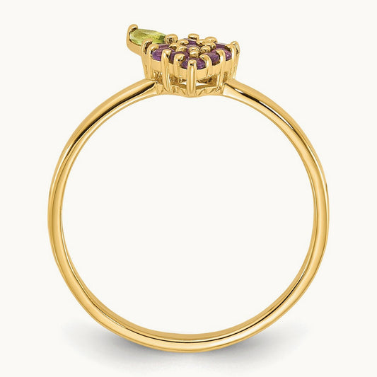 Amethyst and Peridot Grape Ring, 14K Gold