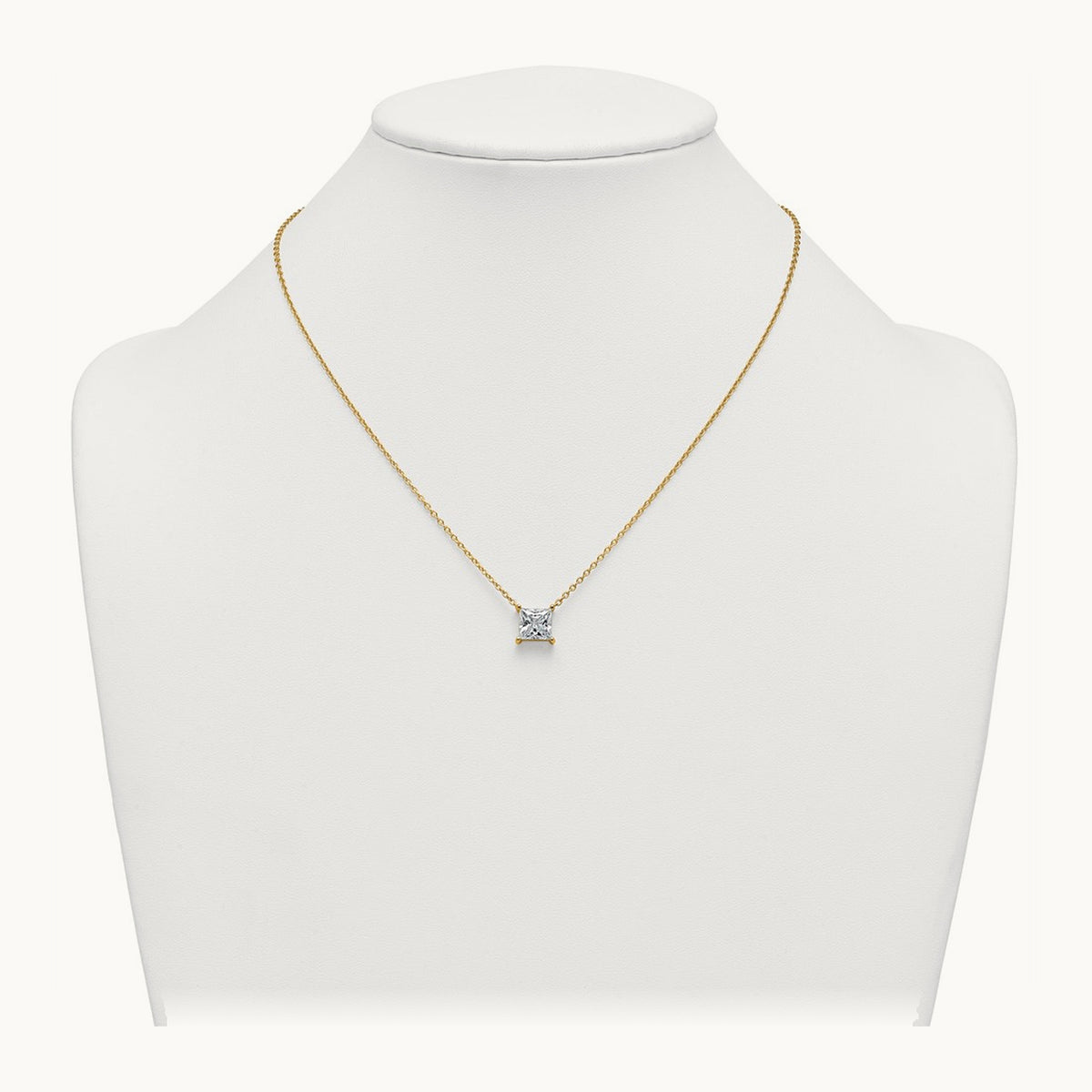 Princess Pendant Necklace, 0.25-4.00 ct tw Lab-Grown Diamond — 3 1/2 ct, 14K Yellow Gold