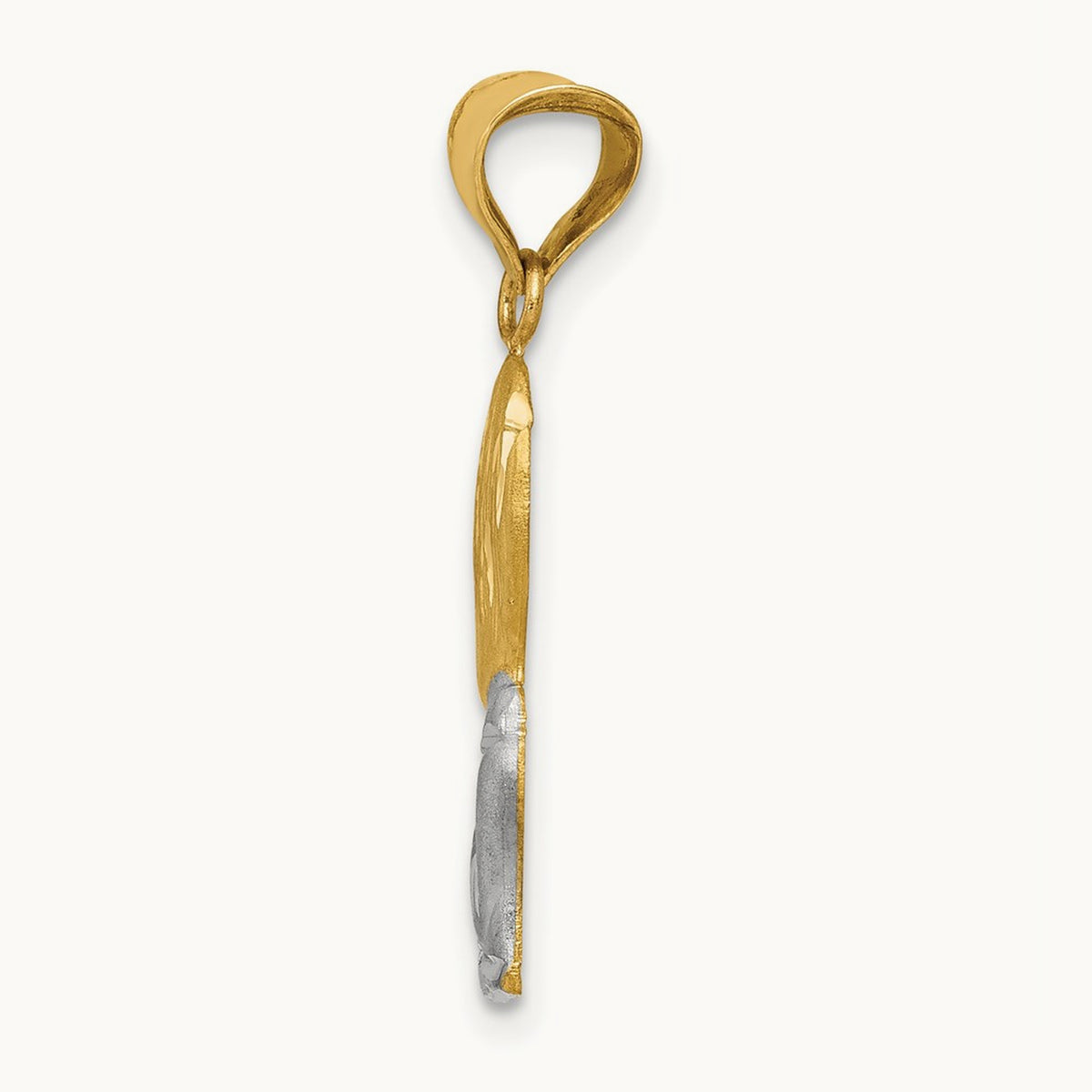 W/Rhodium D/C Boy Communion Semi-solid Pendant, 14K