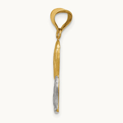 W/Rhodium D/C Boy Communion Semi-solid Pendant, 14K
