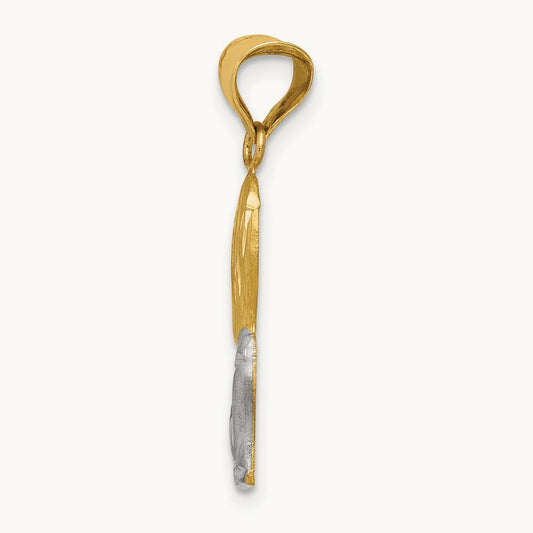 W/Rhodium D/C Boy Communion Semi-solid Pendant, 14K