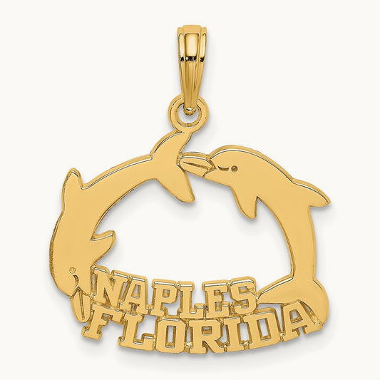 NAPLES FLORIDA Jumping Dolphins Charm, 14K