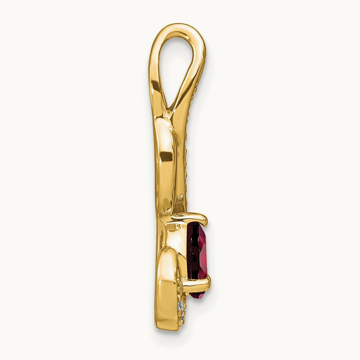 Garnet and Diamond Swirl Pendant — 14K Yellow Gold