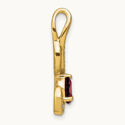 Garnet and Diamond Swirl Pendant — 14K Yellow Gold