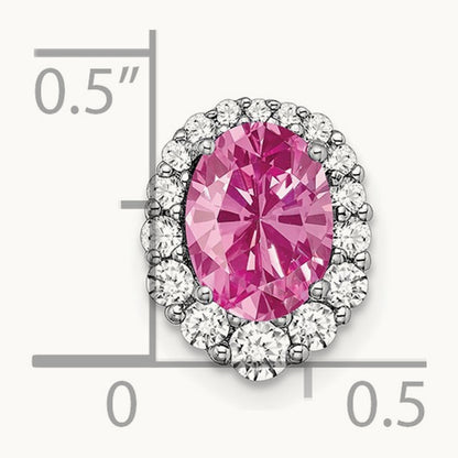 Oval Creat. Pink Sapphire/Diamond Halo Chain Slide, 14K White Gold