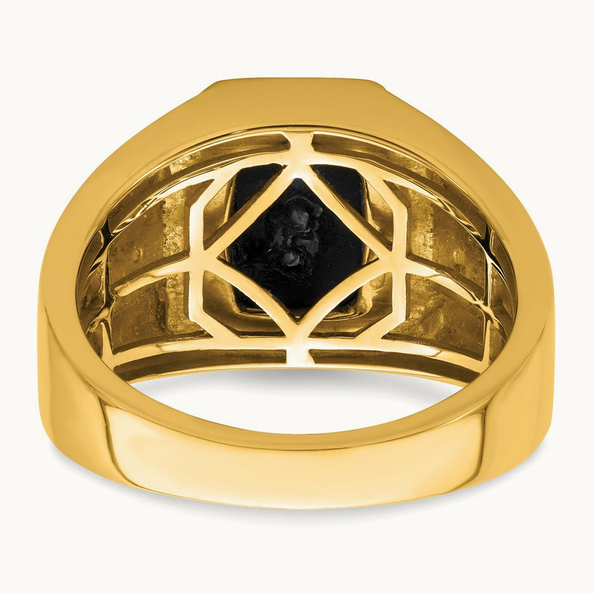 Onyx and Diamond Greek Key Design Mens Ring, 14K
