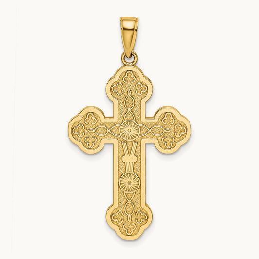 Scroll Cross W/ Sunburst Center Charm, 14K