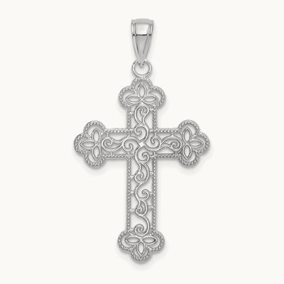 Textured and Beaded Edge Charm, 14K White Gold