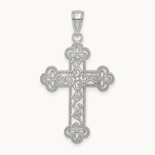 Textured and Beaded Edge Charm — 14K White Gold