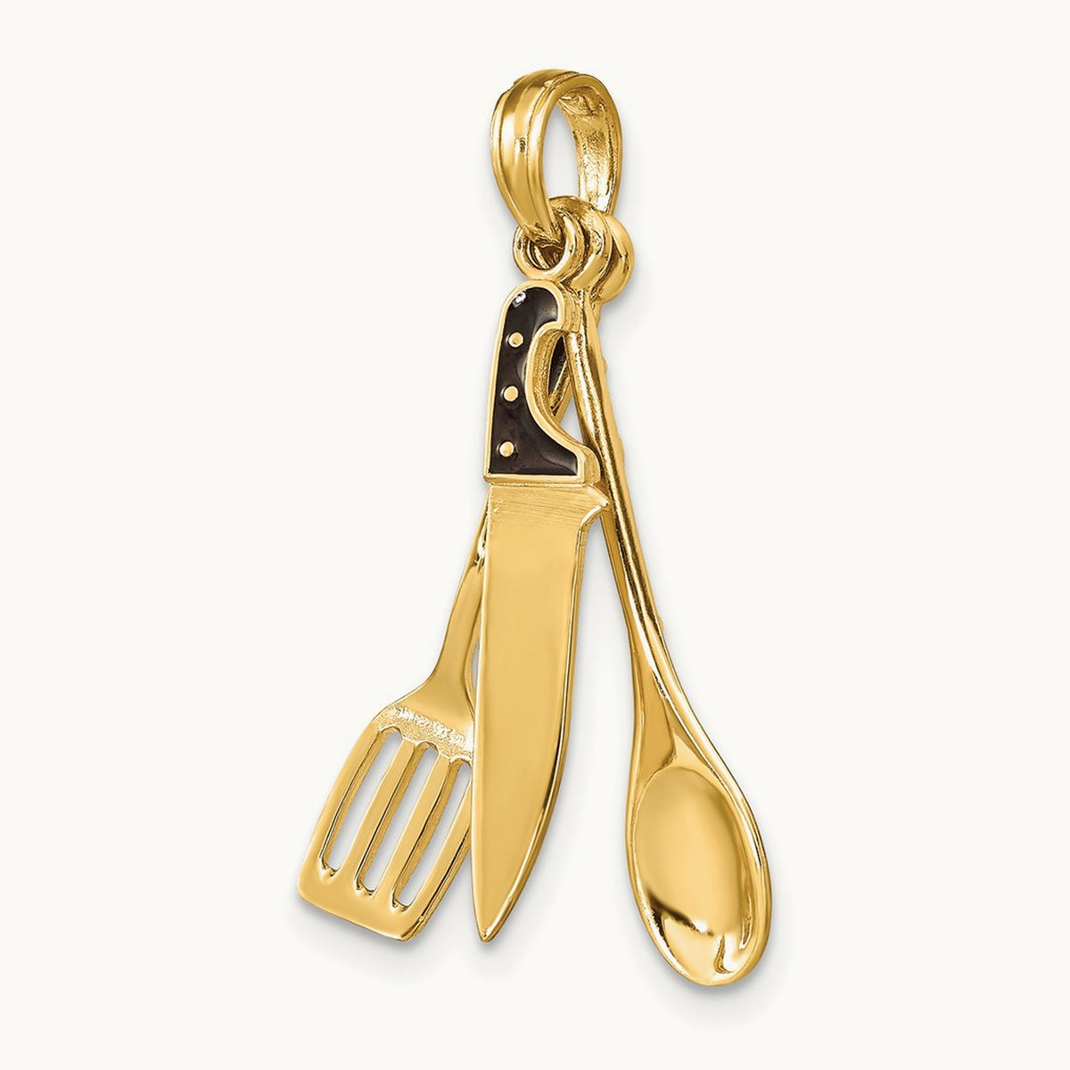 3-D Enamel Butcher Knife, Spoon and Spatula Moveable Charm, 14K