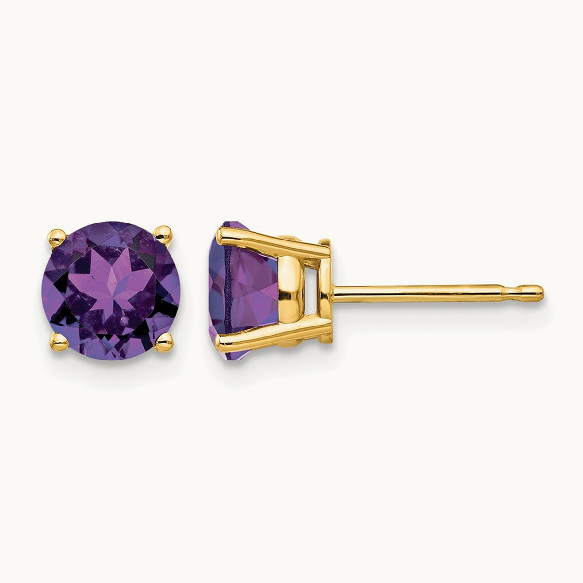 Amethyst Post Earrings, 6mm, 14K