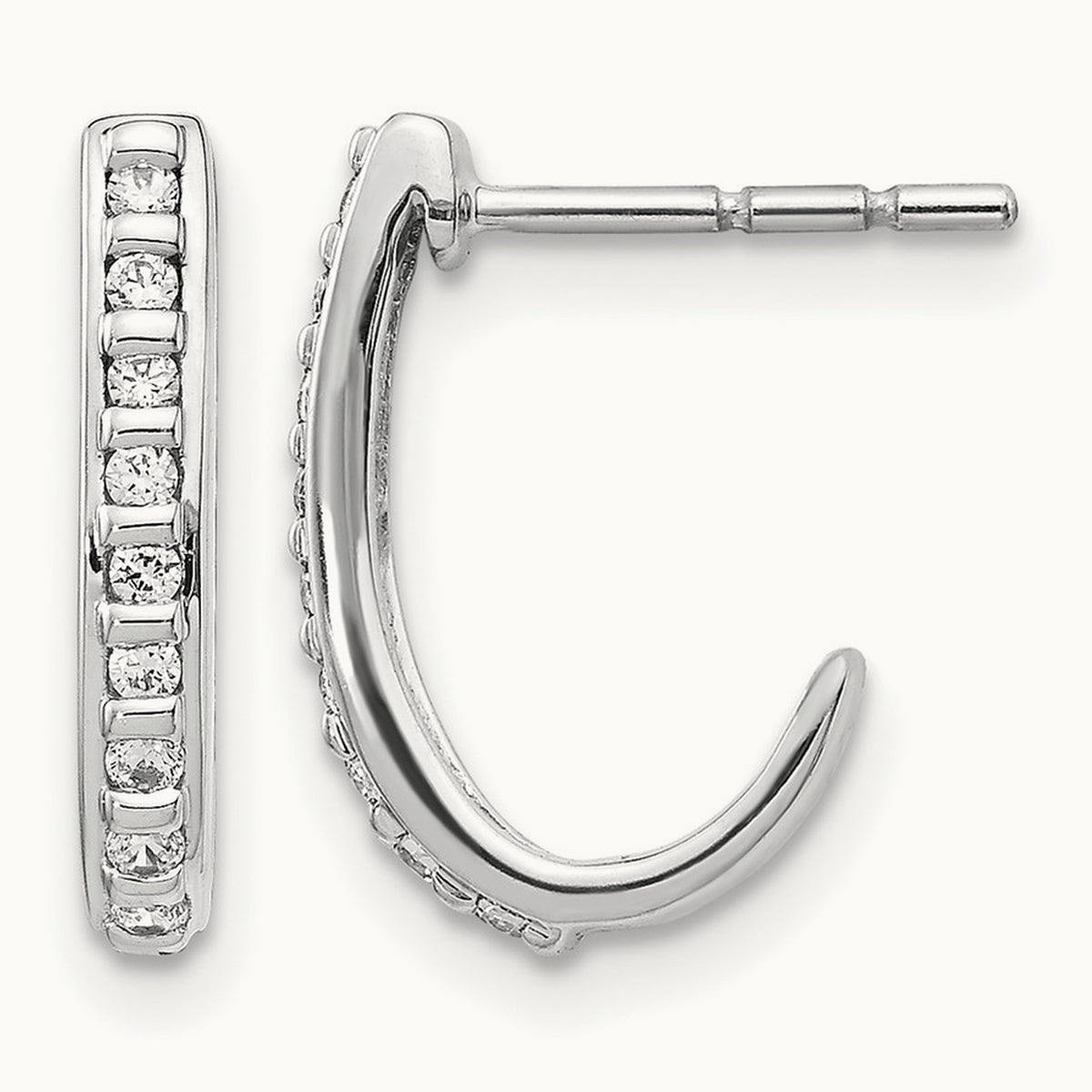 Diamond J-Hoop Post Earrings — 14K White Gold